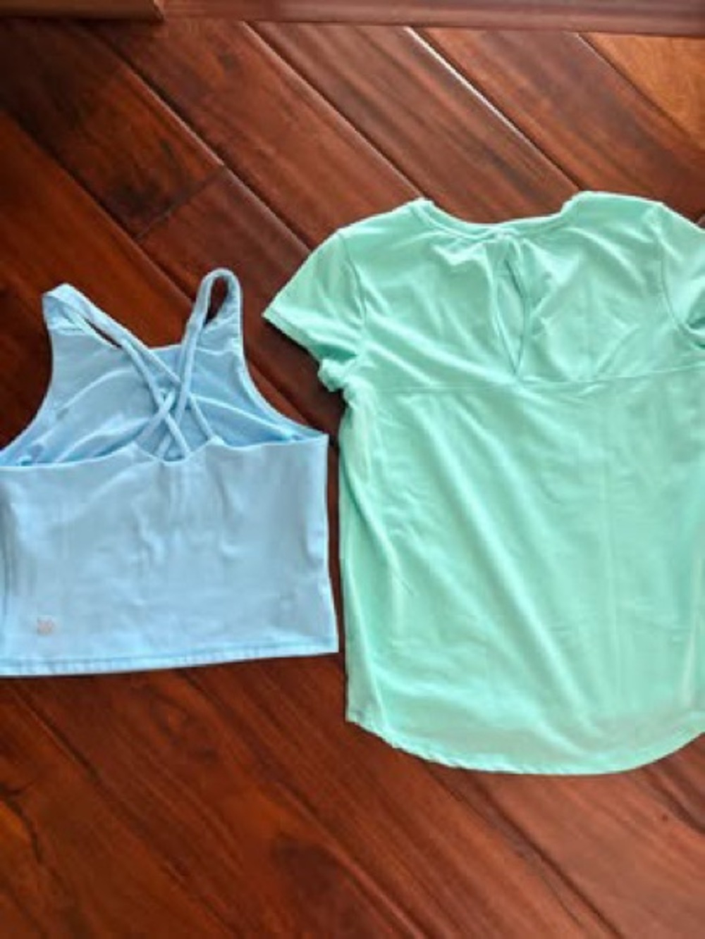 Girls 10/12 Mint & Light Blue Active Tops - Short Sleeve Tee & Strappy Crop